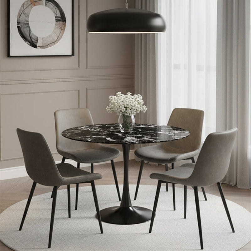 TLIP Round Bulgary Black Sintered Stone Dining Table with SADE Grey Chairs