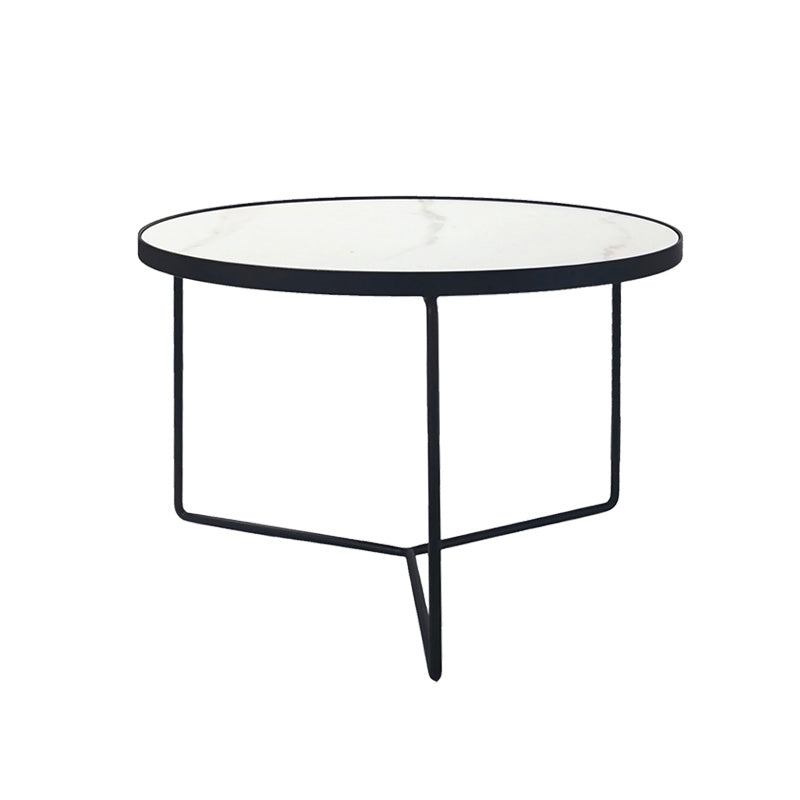 KRON Sintered Stone Coffee Table with Metal Legs - Round Black/White Marble (60cm/80cm)