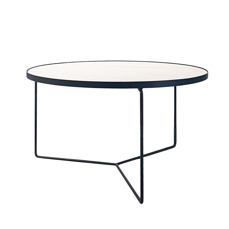 KRON Sintered Stone Coffee Table with Metal Legs - Round Black/White Marble (60cm/80cm)