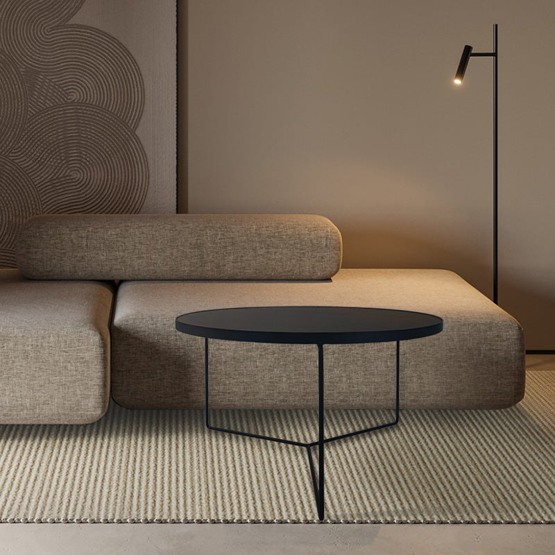KRON Sintered Stone Coffee Table with Metal Legs - Round Black/White Marble (60cm/80cm)
