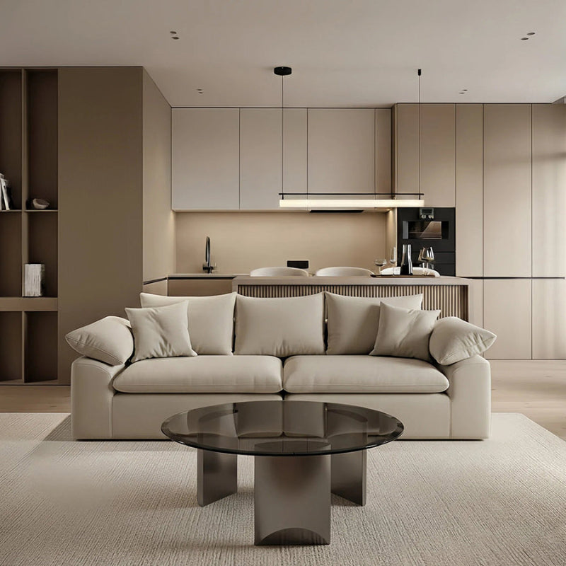 BVEL Modern Glass Table Collection – Grey Tempered Glass with Matte Grey Sculptural Legs