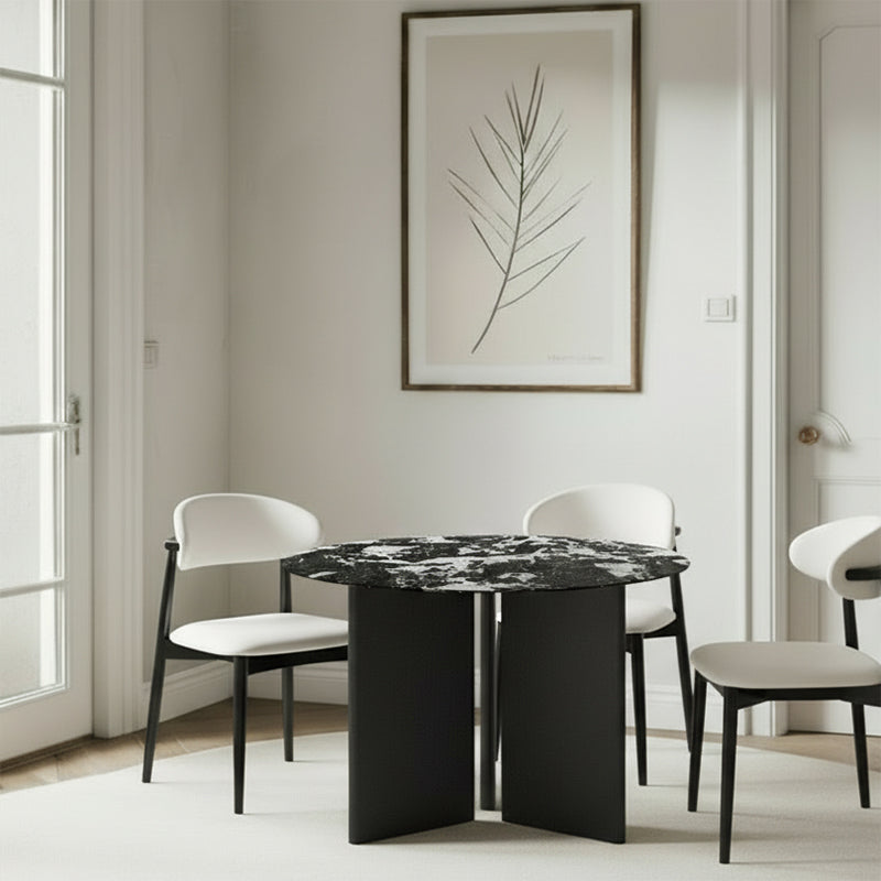 TRIVARA Round Sintered Stone Dining Table – 120cm (47") Marble & Oak Collection