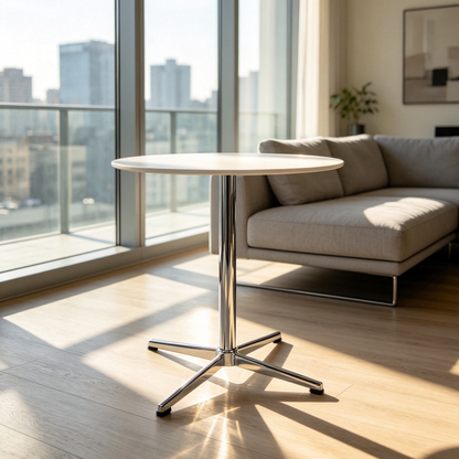 CRO Round Side Table with Sintered Stone Top & Stainless Steel Base