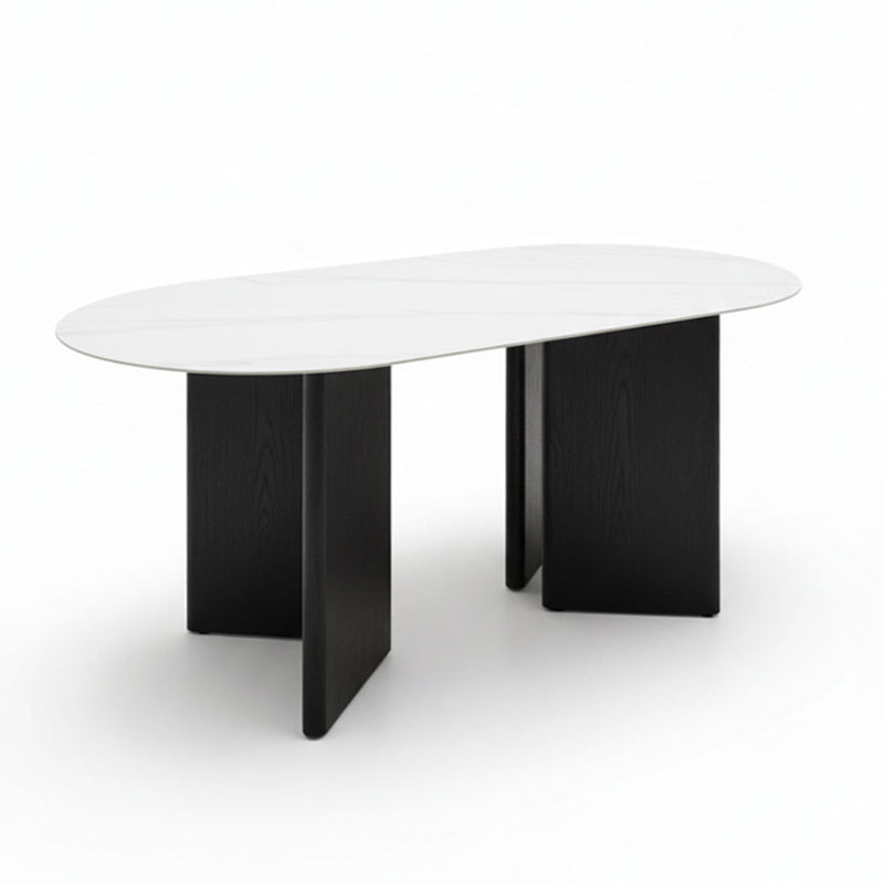 TRIVARA 1.8m Obround Sintered Stone Dining Table – Snow Mountain White & Matte Oak