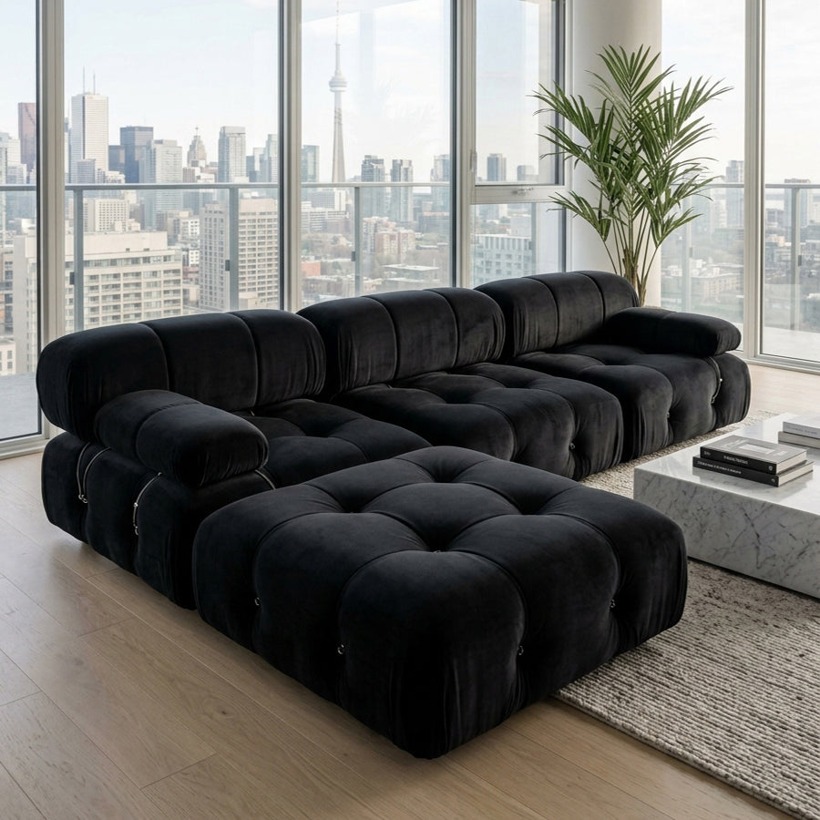 Karilonda Tufted Modular Sofa | Black Velvet Sectional