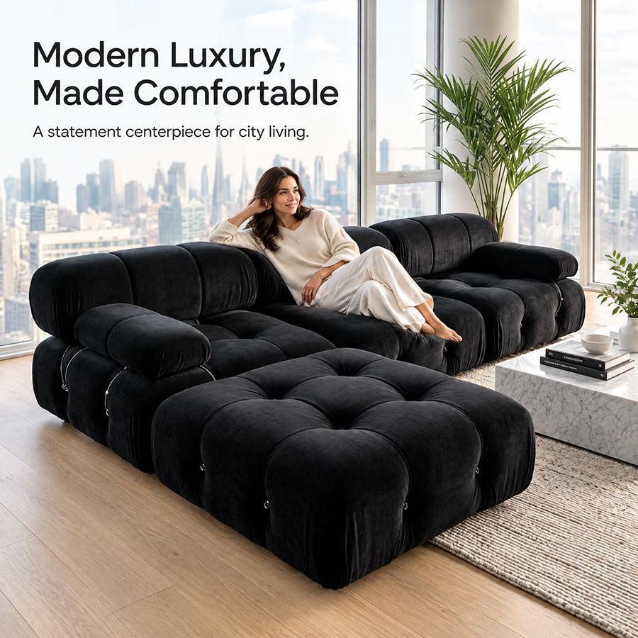 Karilonda Tufted Modular Sofa | Black Velvet Sectional