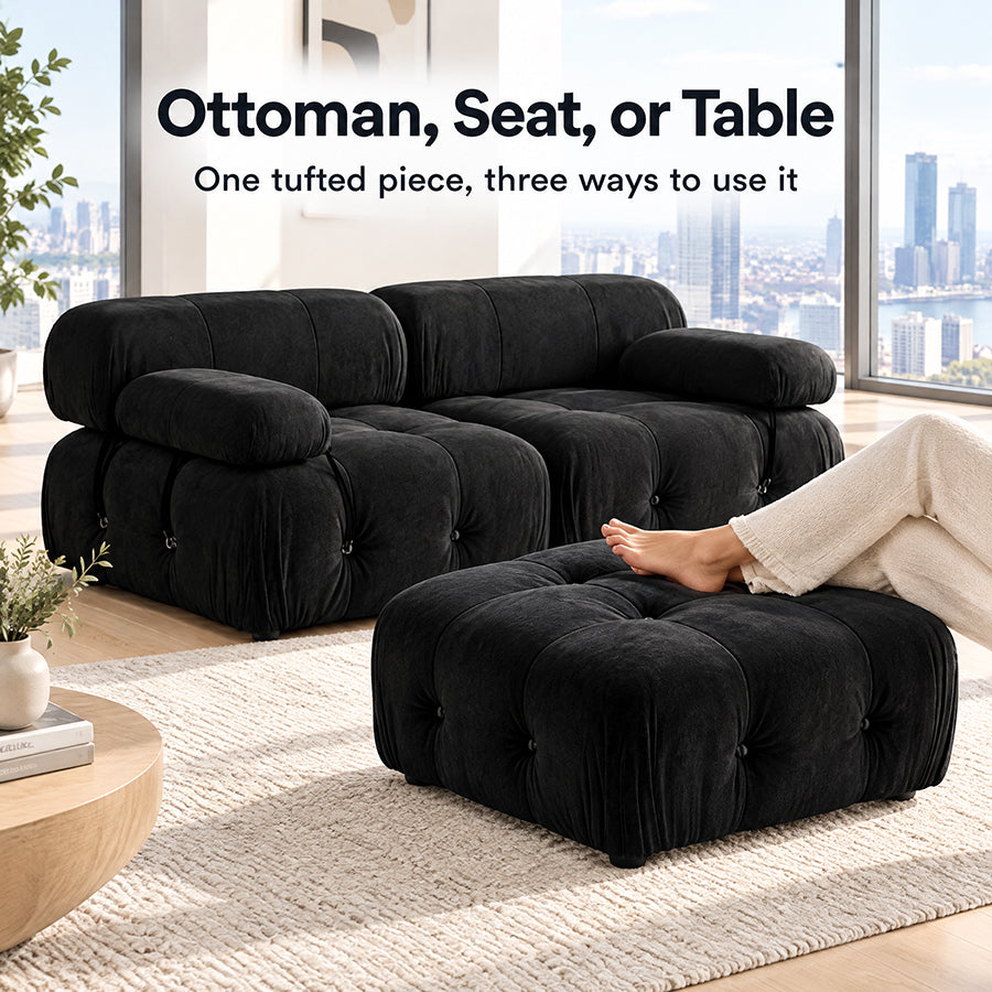 Karilonda Tufted Modular Sofa | Black Velvet Sectional