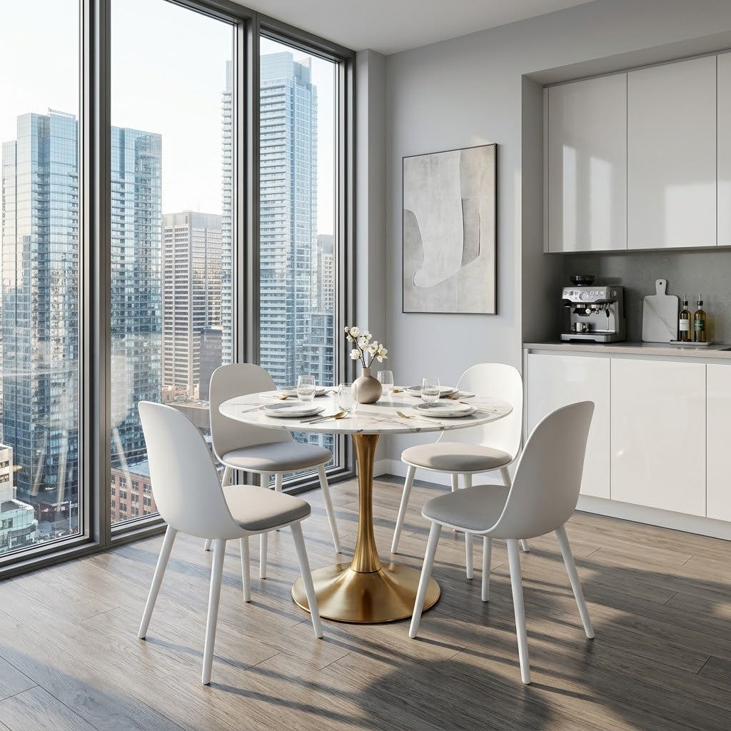 TLIP 90CM/35.5in Ceramic Round Dining Table with Steel Base