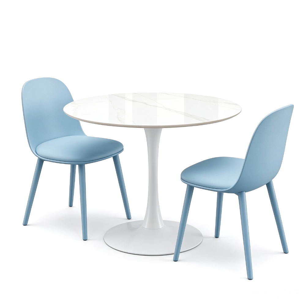TLIP Round Sintered Stone Table with 2 MACARON Chairs