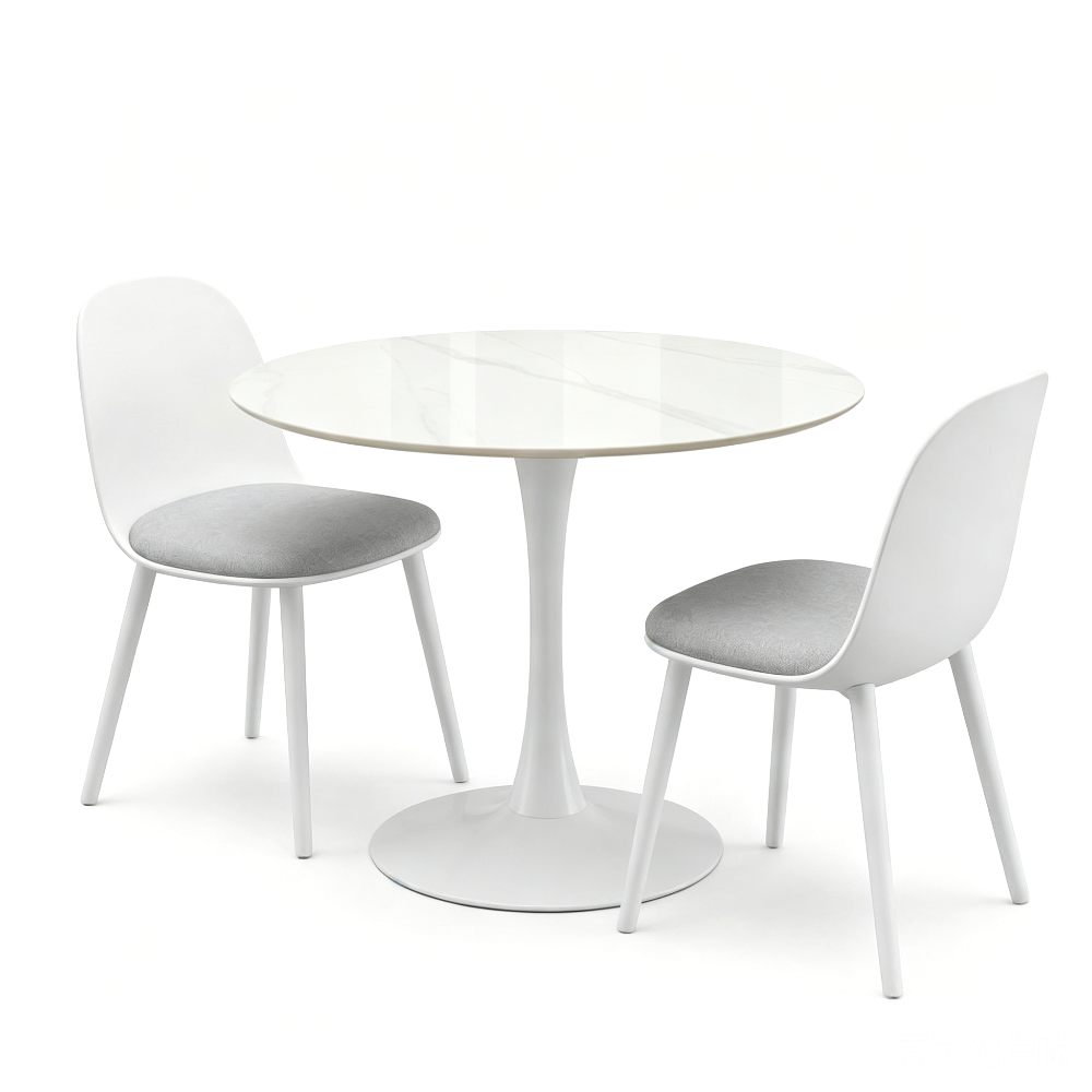 TLIP Round Sintered Stone Table with 2 MACARON Chairs