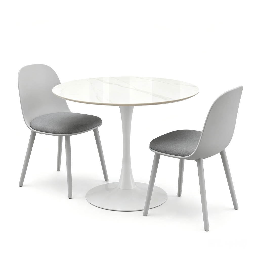 TLIP Round Sintered Stone Table with 2 MACARON Chairs
