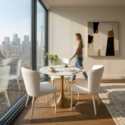 TLIP 90CM/35.5in Ceramic Round Dining Table with Steel Base