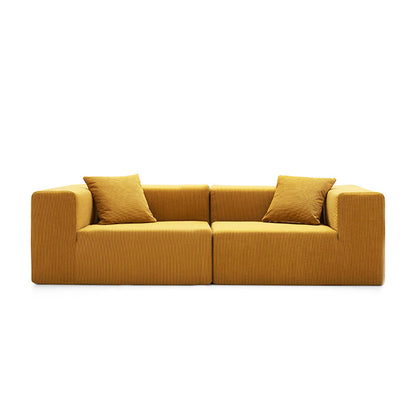 Front view of TOFU 2.2m sectional sofa in yellow fine-textured fabric highlighting its sleek minimalist silhouette.