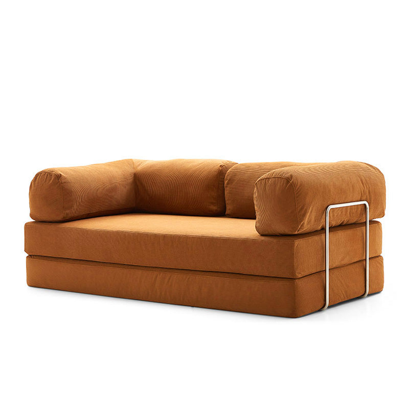 1.8-meter (71 inch) SOFED convertible sofa bed in bright orange corduroy with high-resiliency foam on white background.