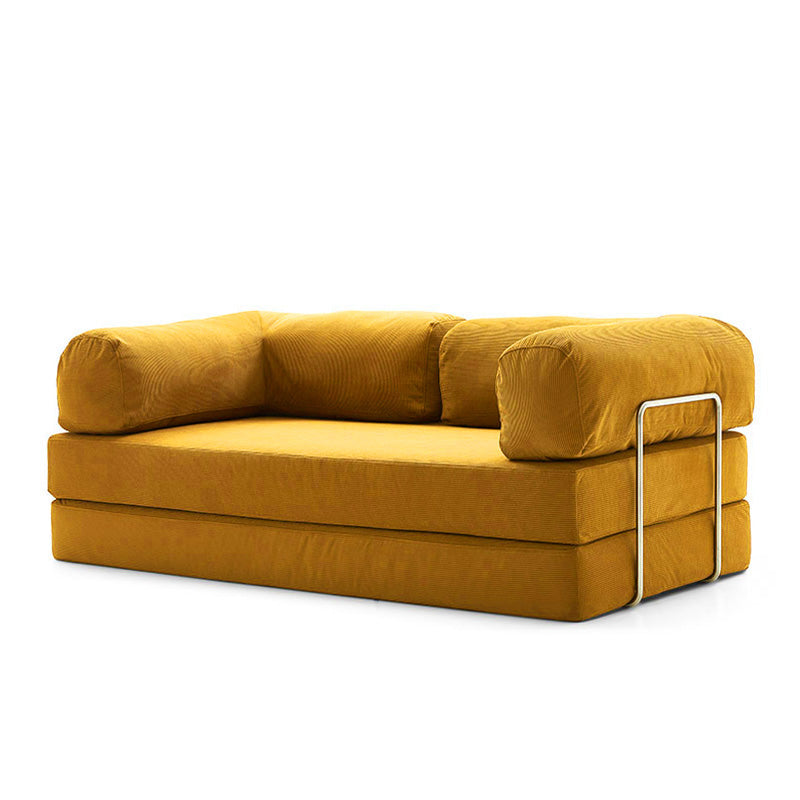 1.8-meter (71 inch) SOFED convertible sofa bed in yellow corduroy with high-resiliency foam on white background.