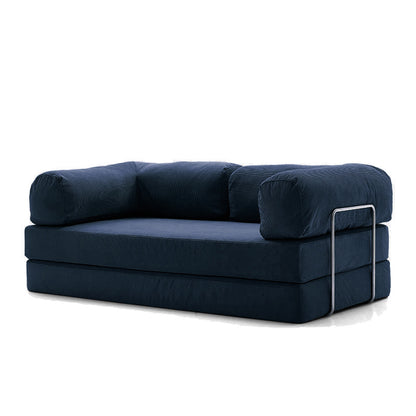 1.8-meter (71 inch) SOFED convertible sofa bed in dark blue corduroy with high-resiliency foam on white background.