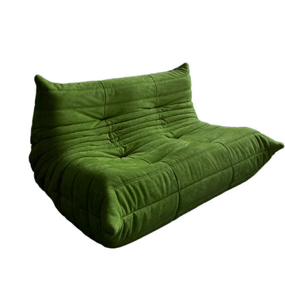 Side view of an Togo-style two- seater in green fabric.