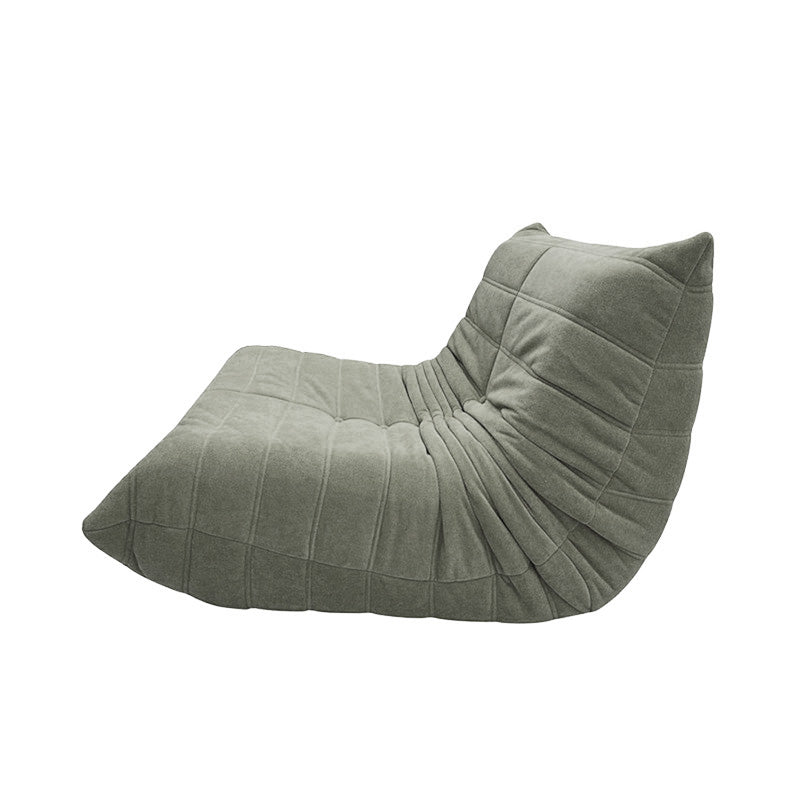 Side view of an Togo-style single seater in grey fabric.