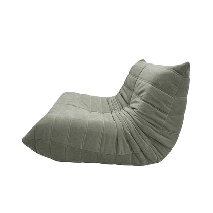 Side view of an Togo-style single seater in grey fabric.