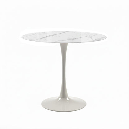 TLIP Round Sintered Stone Dining Table with Snow Mountain White Top – 90cm or 36in Minimalist Dining Table