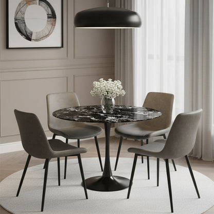 TLIP Round Bulgary Black Sintered Stone Dining Table with SADE Grey Chairs