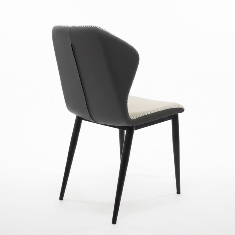 BF dining chair back view, dark grey artificial leather backrest with decorative stitching details.