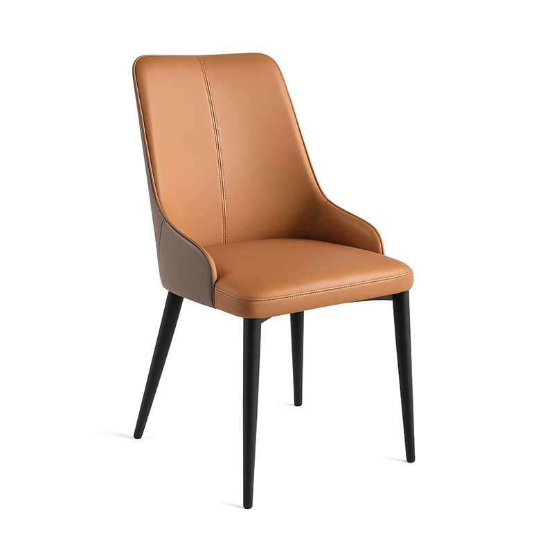 Orange BRELAN modern upholstered dining chair front angle view