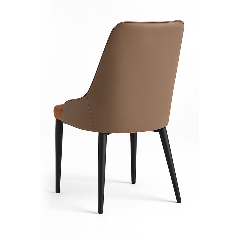 Orange BRELAN modern upholstered dining chair back angle view