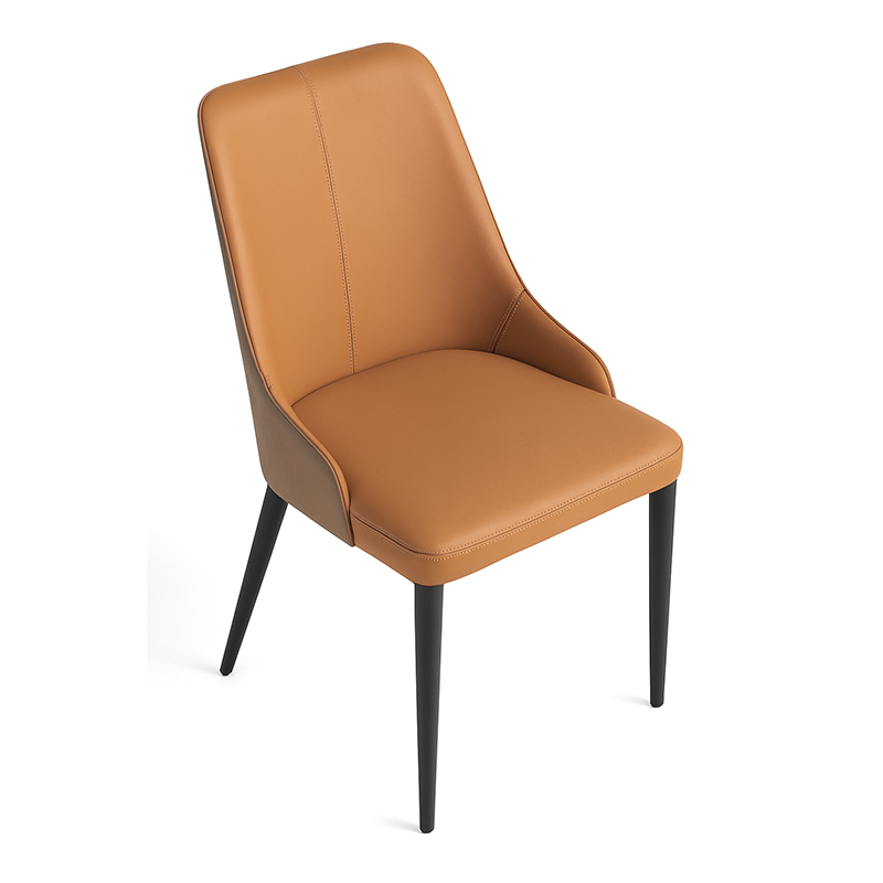Orange BRELAN modern upholstered dining chair 45-degree front angle view