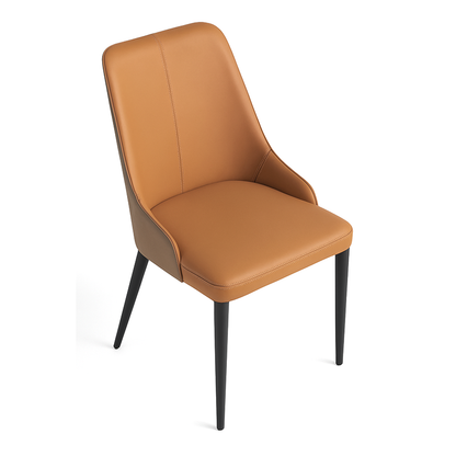 Orange BRELAN modern upholstered dining chair 45-degree front angle view
