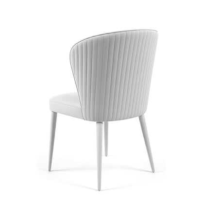White BEKY modern upholstered dining chair back angle view
