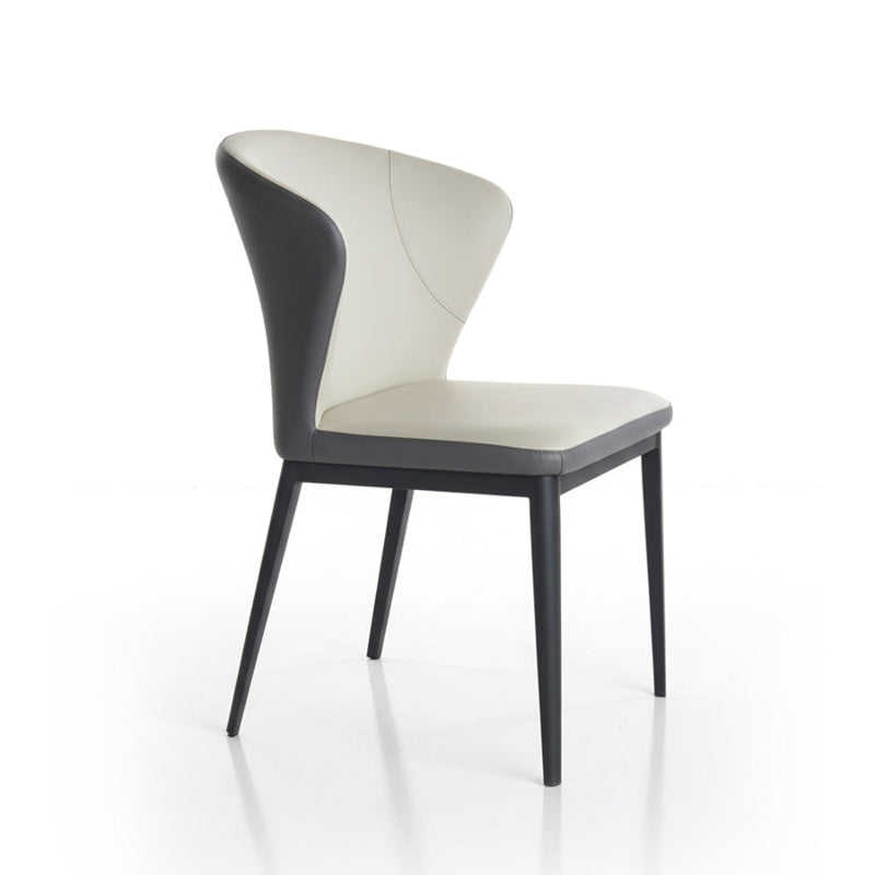 Perspective side angle of CORNO beige and grey chair showing wrap-around back design