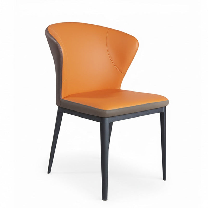 45-degree angle view of CORNO orange and grey dining chair, leather upholstery, modern style