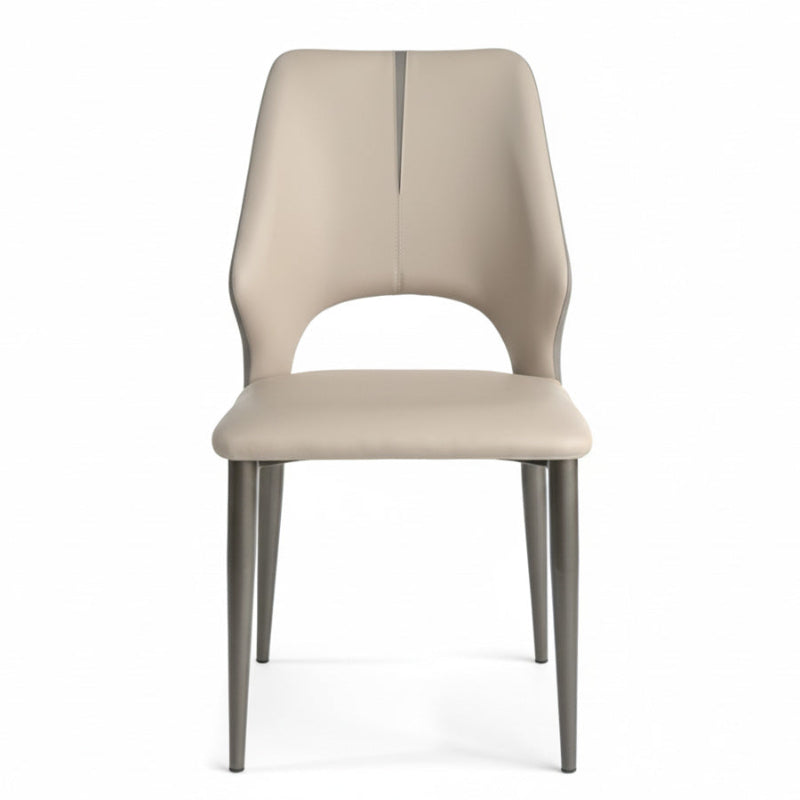 MYRIN modern upholstered dining chair in beige faux leather – front view
