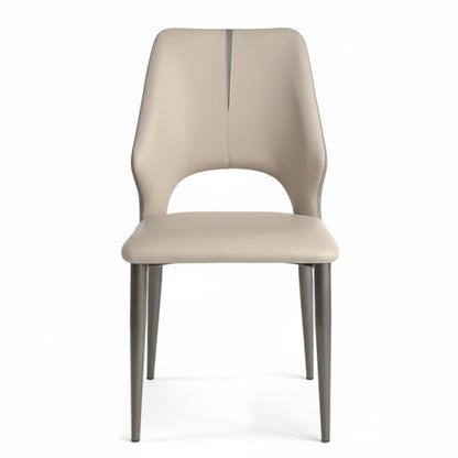 MYRIN modern upholstered dining chair in beige faux leather – front view