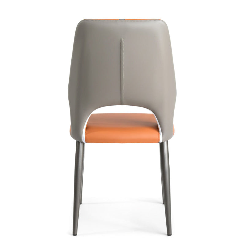 Back view of MYRIN modern upholstered dining chair with sturdy metal legs