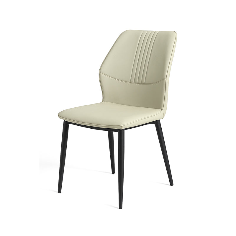 Beige LYRAN minimalist upholstered dining chair 45-degree front angle view