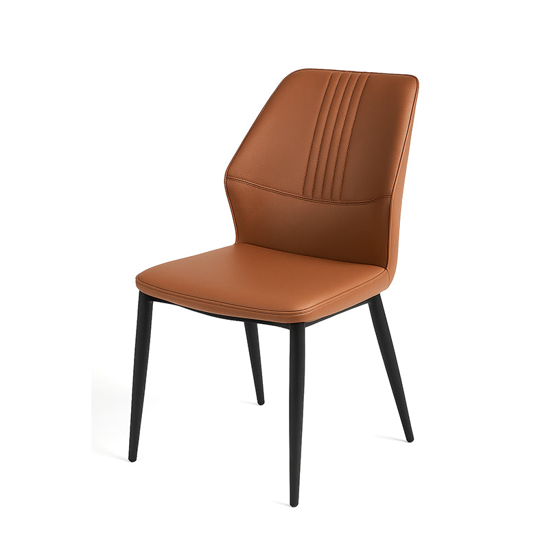 Orange LYRAN minimalist upholstered dining chair 45-degree front angle view