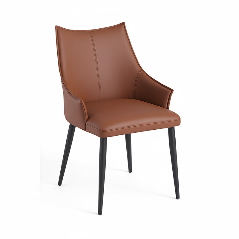 45-degree front perspective of SORREN Dining Chair in brown faux leather