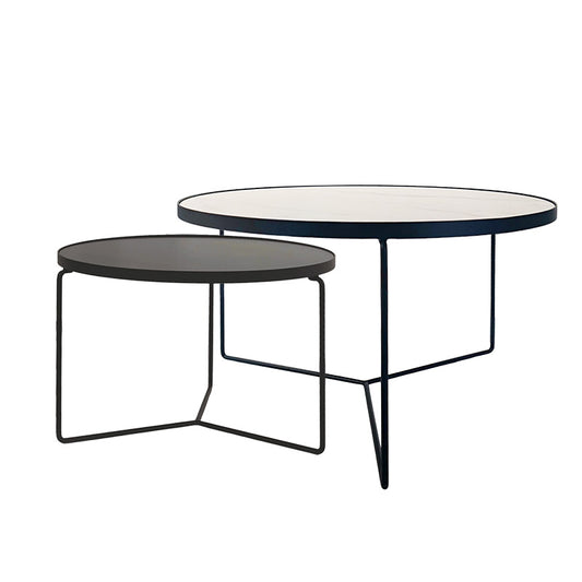 KRON Sintered Stone Coffee Table with Metal Legs - Round Black/White Marble (60cm/80cm)