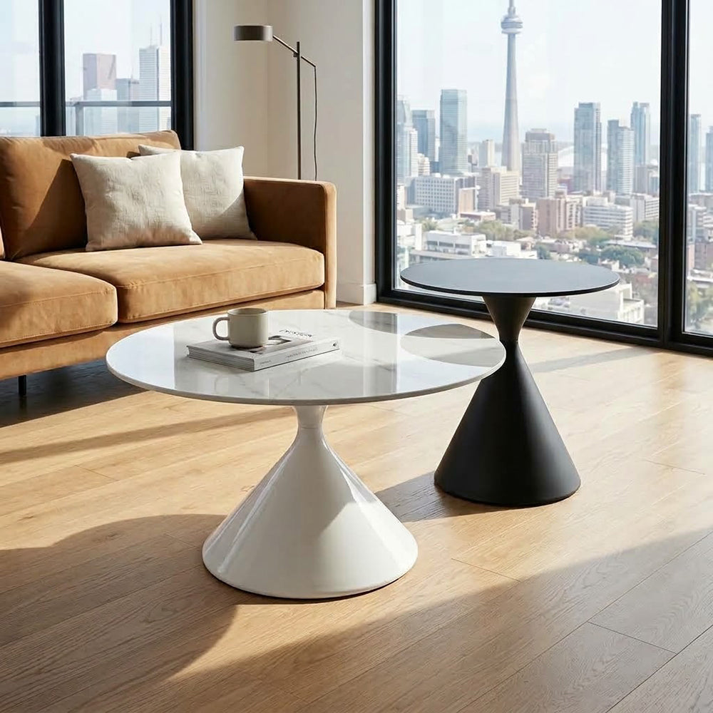 SANKOK Sintered Stone Round Coffee & Side Table | Modern Pedestal Base