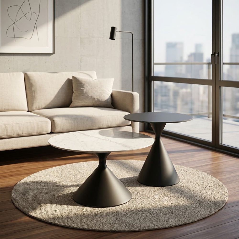 SANKOK Sintered Stone Round Coffee & Side Table | Modern Pedestal Base