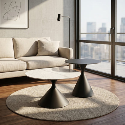 SANKOK Sintered Stone Round Coffee & Side Table | Modern Pedestal Base