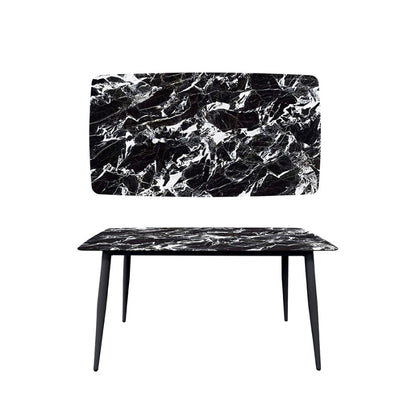 BAS Soft-Edged 55x31.5 inch Table. Black Legs, Black Portoro Marble Finish Sintered Stone Top. Front View.