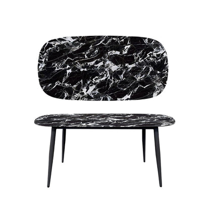 BAS Soft-Edged 63x31.5 inch Table. Black Legs, Black Portoro Marble Finish Sintered Stone Top. Front View.