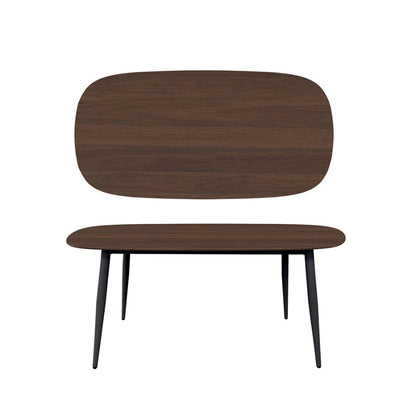 BAS Soft-Edged 63x31.5 inch Table. Black Legs, Walnut Wood Grain Pattern Sintered Stone Top. Front View.