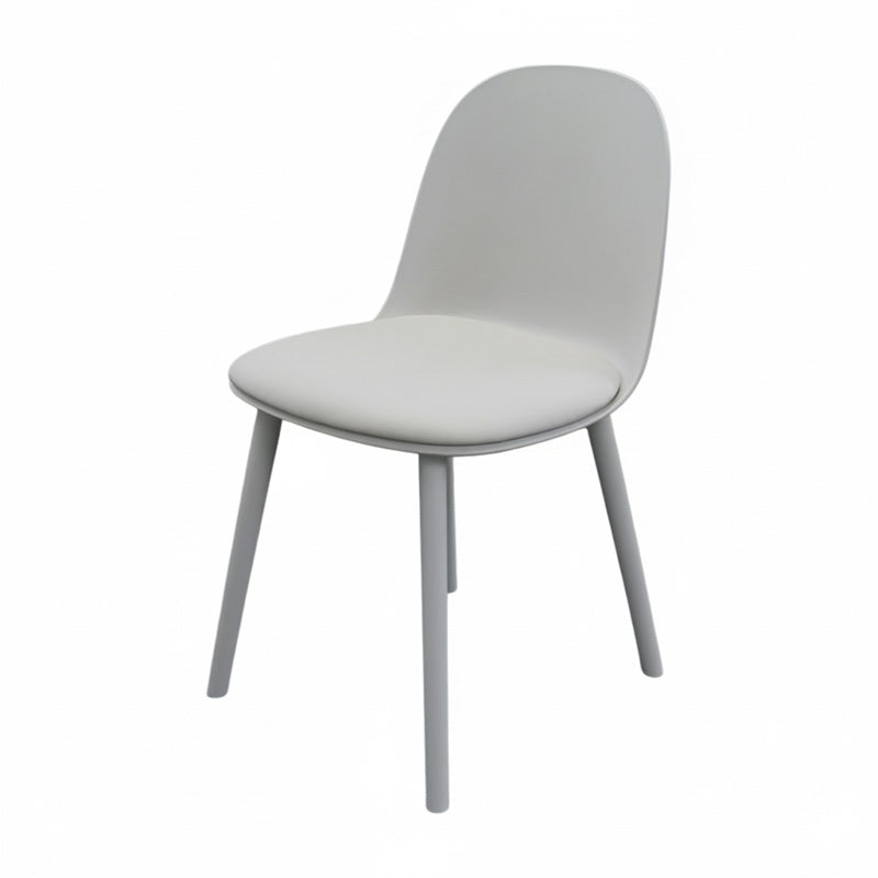 Front view of the MACARON Nordic chair with grey LGF PP plastic shell and a comfortable grey faux leather cushion.