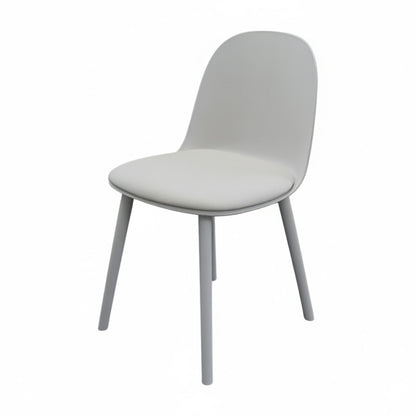 Front view of the MACARON Nordic chair with grey LGF PP plastic shell and a comfortable grey faux leather cushion.