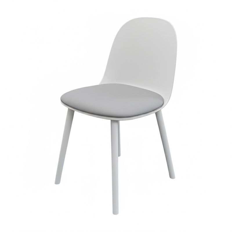 Front view of the MACARON Nordic chair with light grey LGF PP plastic shell and a comfortable grey leathaire cushion.