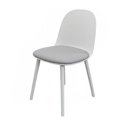Front view of the MACARON Nordic chair with light grey LGF PP plastic shell and a comfortable grey leathaire cushion.